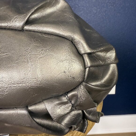 Nine West Y2K Ruffle Gun Metal Silver Satchel Tote Shoulder Bag - Picture 3 of 9